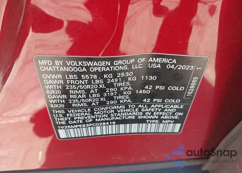 2023 Volkswagen Id.4 S из США, поврежденный, VIN 1V25MPE83PC028416